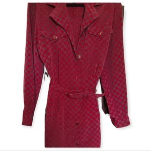 2/$40 Talbots Belted Art Deco Dress Burgundy Sz 14